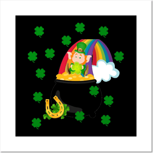 leprechaun on rainbow Posters and Art